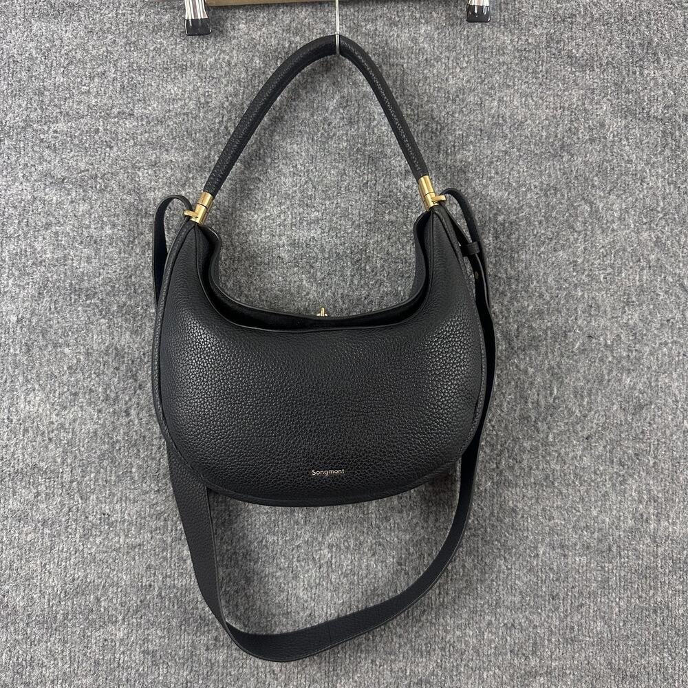 Songmont Luna Bag Shoulder Bag Black Leather Padlock Hobo Crossbody Minimalist